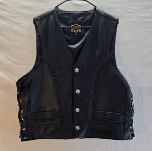 HASBRO Woman's Size XL Black Leather Motorcycle Vest Side Lace